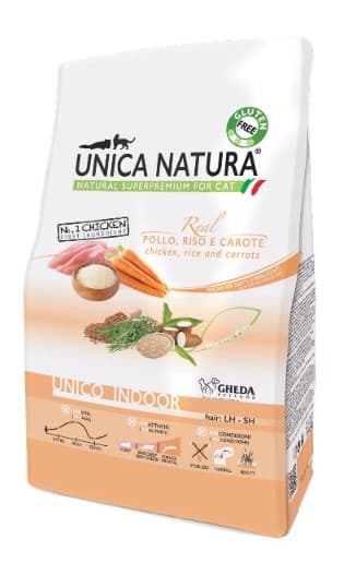 Сухой корм для кошек Unica Natura Unico Indoor (Курица, рис, морковь)