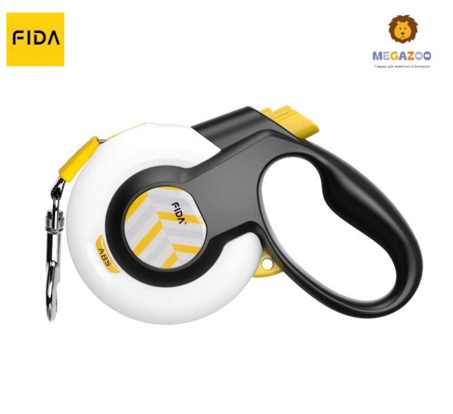 Поводок-рулетка с АБС для собак Fida AutoBrake (лента), белая