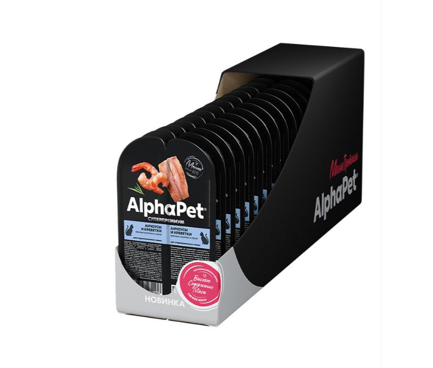 Влажный корм для кошек AlphaPet Superpremium Adult Cat в соусе (анчоусы, креветки)