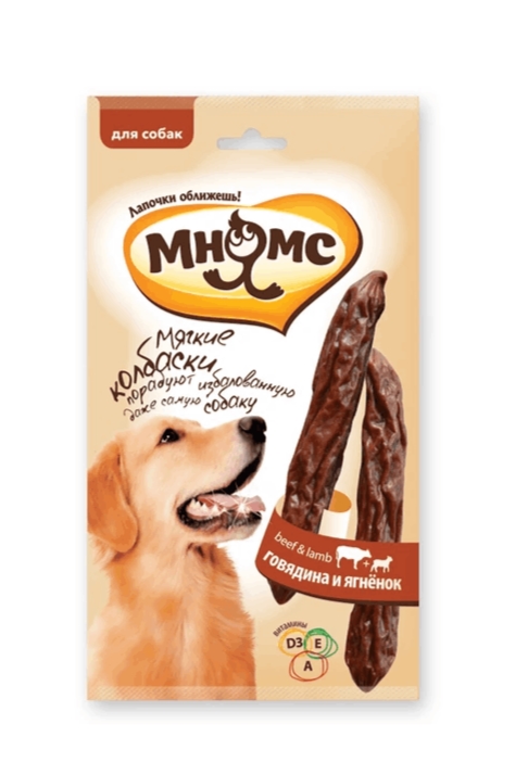 Лакомство Мнямс мягкие колбаски с говядиной и ягненком для собак