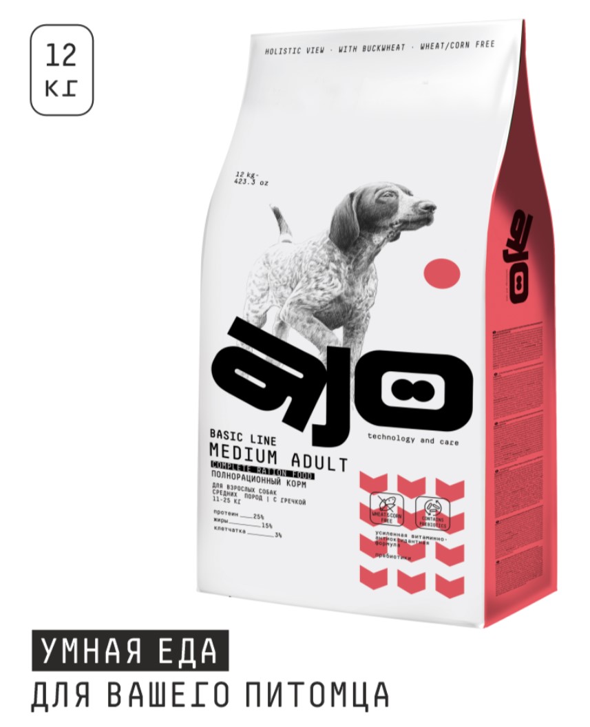 Каталог Сухой корм для собак средних AJO Basic Line Medium Adult Dog для собак
