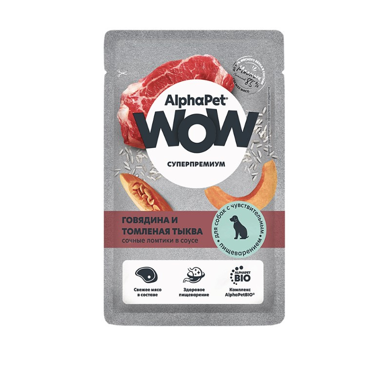Влажный корм для собак AlphaPet Wow Adult Dog в соусе (говядина, томленая тыква)