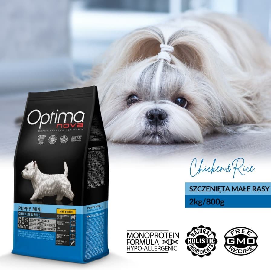 Каталог Сухой корм для щенков мини пород Optima Nova Puppy Mini Chicken & Rice для собак