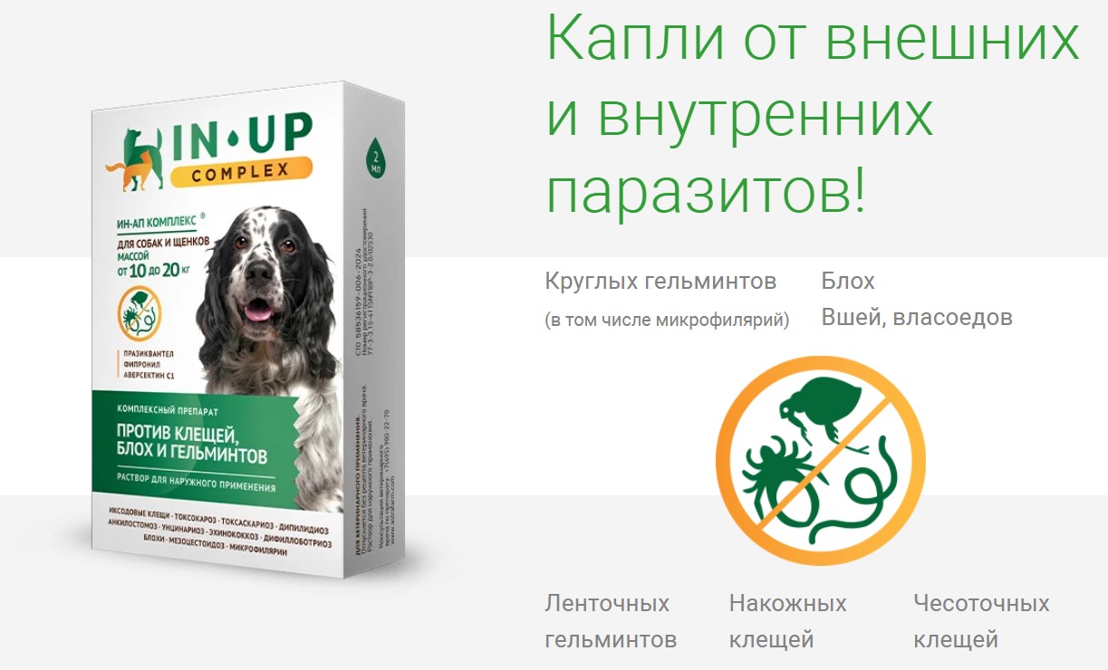 IN-UP complex Капли от паразитов для собак и щенков массой от от 10 до 20 кг 
