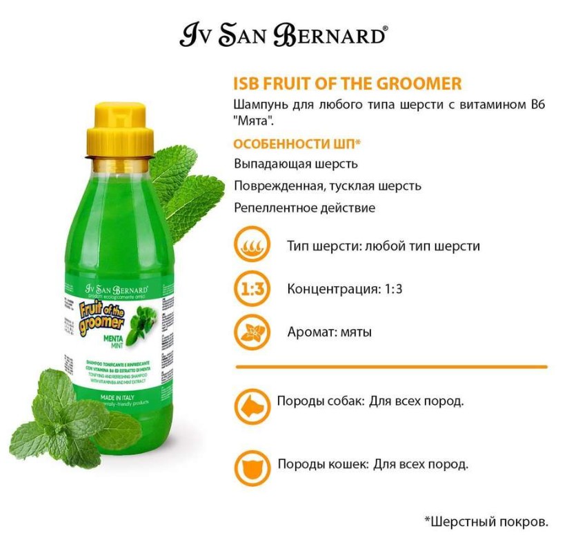ISB Fruit of the Groomer Mint Шампунь для любого типа шерсти с витамином В6