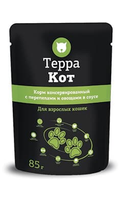Пресервы для взрослых кошек Терра Кот с перепелами и овощами в соусе 