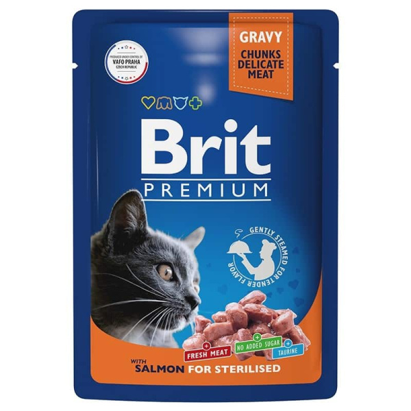Влажное питание для кошек Brit Premium with Salmon for Sterilized (лосось) 85 гр