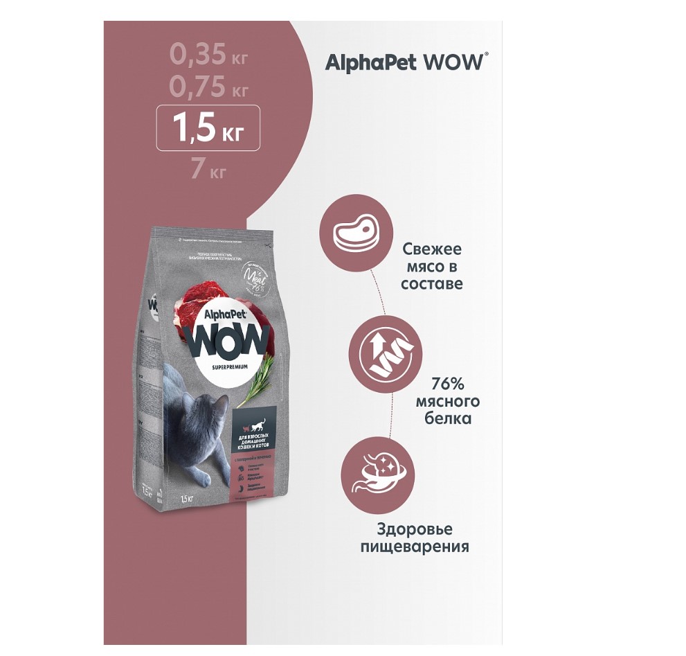 Сухой корм для кошек AlphaPet WOW Adult Cat (говядина, печень)