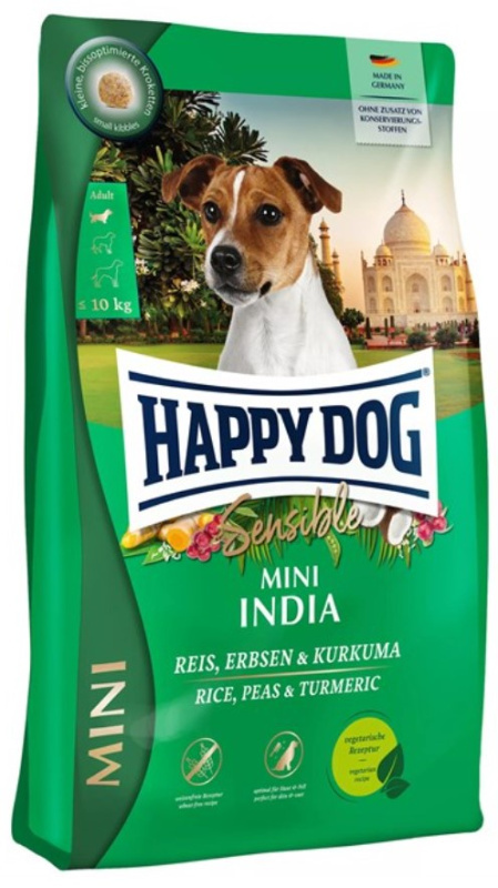 Каталог Сухой корм для собак мелких пород Happy Dog Mini India Adult Dog (горох, куркума) для собак