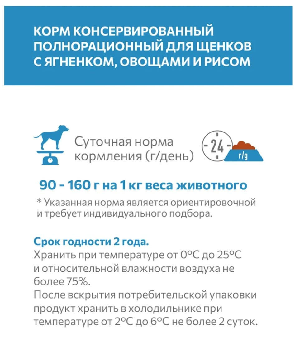 Влажный корм для щенков Sirius Puppy (ягненок, овощи, рис) 