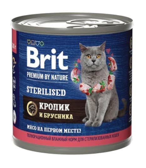 Еда для стерилизованных кошек Brit Premium by Nature (кролик и брусника)