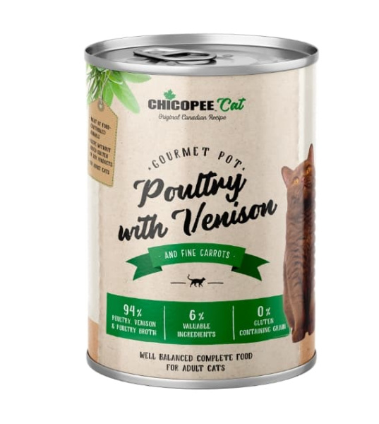 Влажный рацион для кошек Chicopee Gourmet Adult Cat (домашняя птица, оленина)