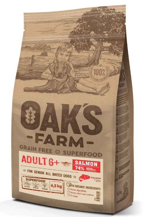 Каталог Сухой корм для зрелых собак OAK'S FARM Grain Free Adult 6+ All Breed Dogs (лосось) для собак