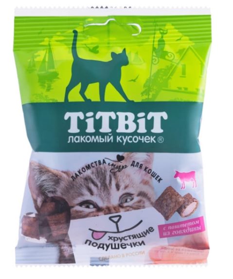 Корм для кота Хрустящие подушечки с паштетом из говядины TITBIT